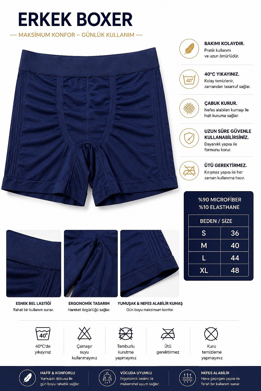 Erkek Mikro Fiber Dikişsiz Boxer | %90 Microfiber %10 Elasthan
