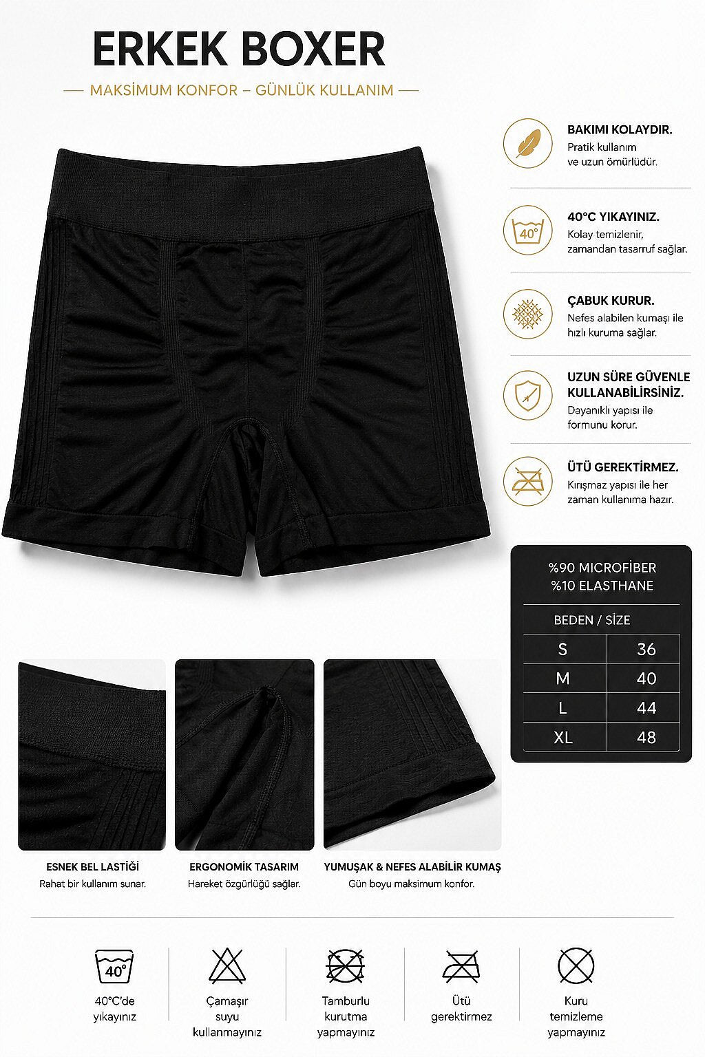 Erkek Mikro Fiber Dikişsiz Boxer | %90 Microfiber %10 Elasthan