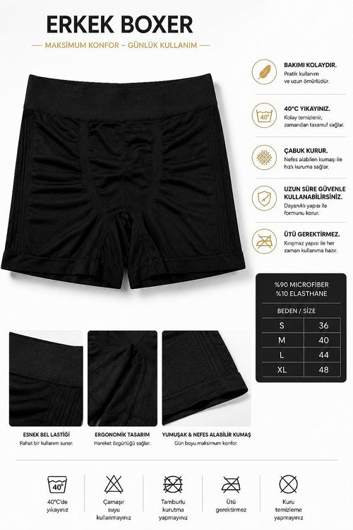 Erkek Mikro Fiber Dikişsiz Boxer | %90 Microfiber %10 Elasthan