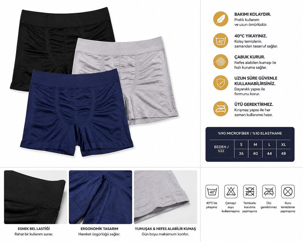 Erkek Mikro Fiber Dikişsiz Boxer | %90 Microfiber %10 Elasthan