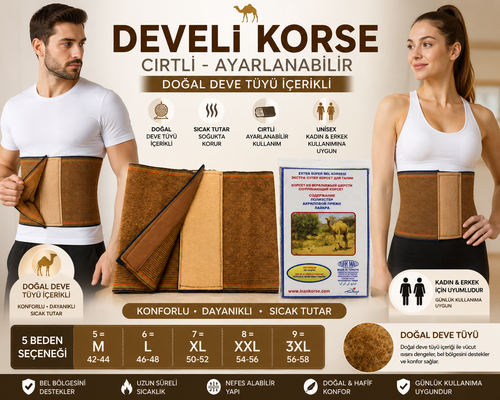 Develi Korse – Doğal Deve Tüyü İçerikli Bel Korsesi | Cırtlı & Ayarlanabilir