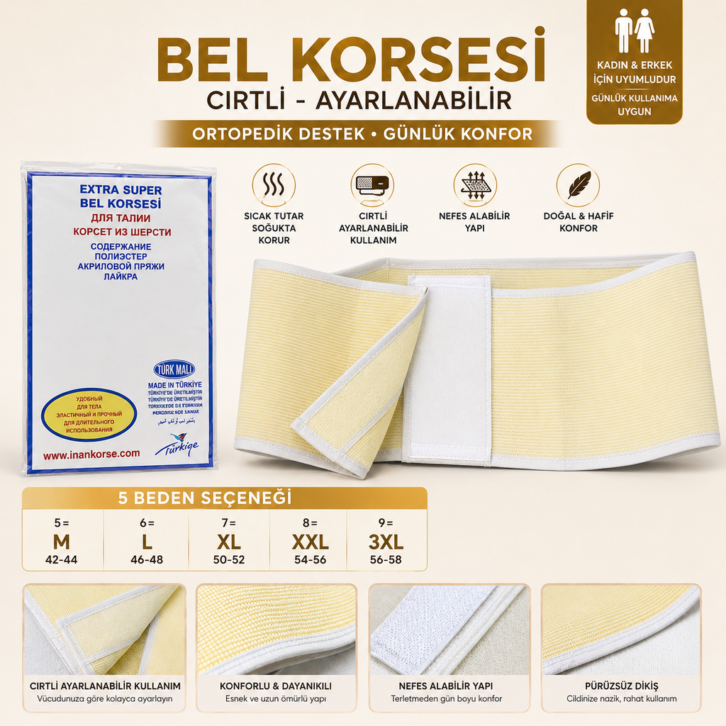 Ortopedik Bel Korsesi – Cırtlı & Ayarlanabilir | Unisex Extra Super