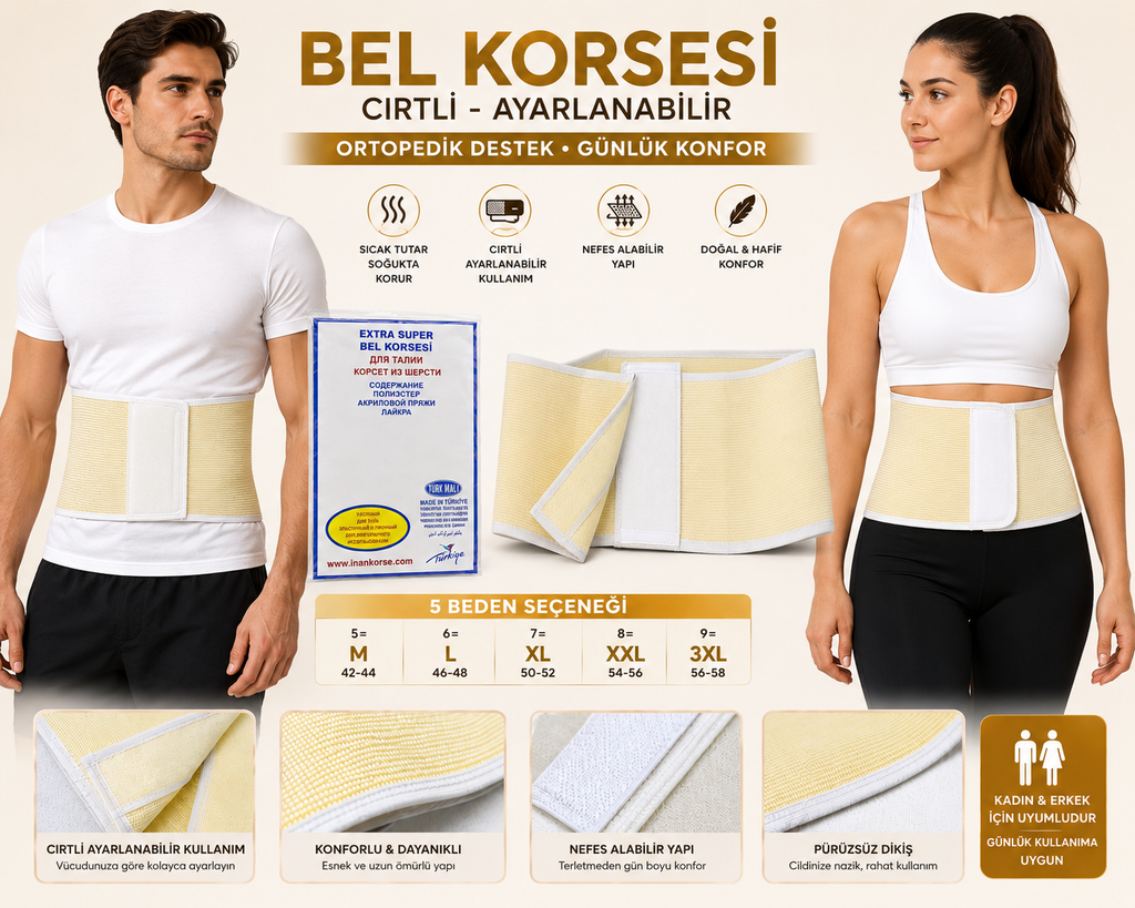 Ortopedik Bel Korsesi – Cırtlı & Ayarlanabilir | Unisex Extra Super