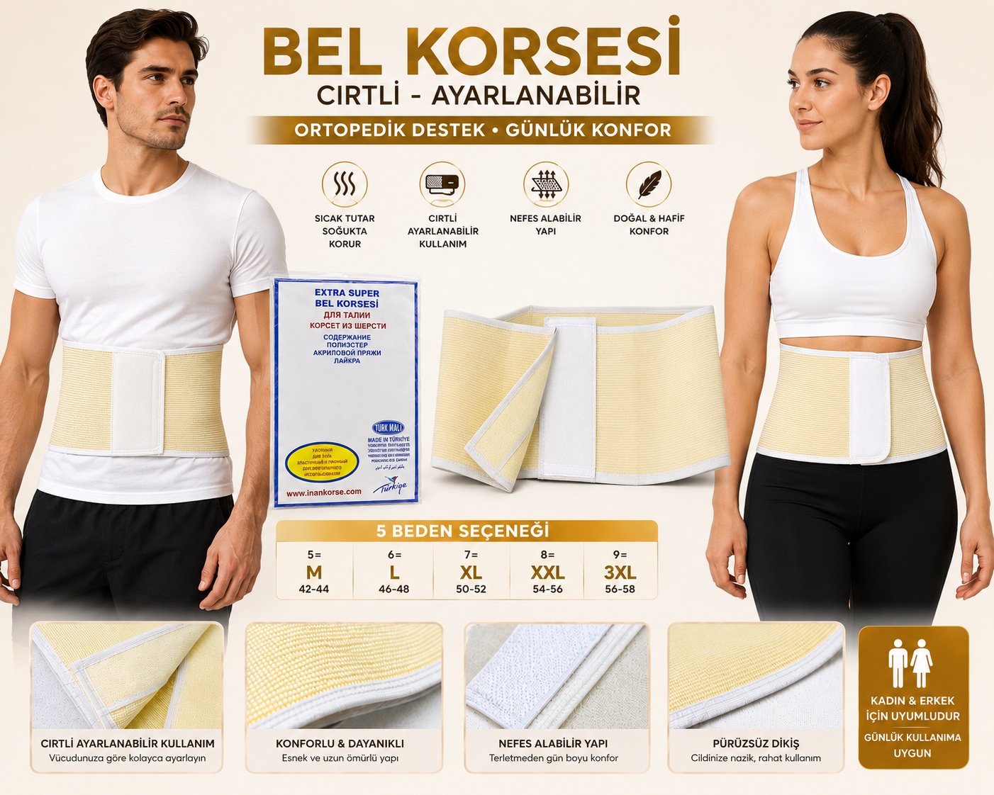 Ortopedik Bel Korsesi – Cırtlı & Ayarlanabilir | Unisex Extra Super
